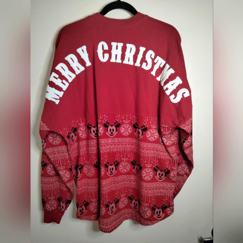 Disney (Sz L) Red & White Mickey Mouse Merry Christmas Spirit Jersey LS Sweater